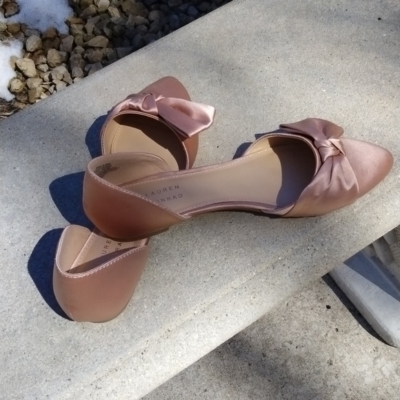 NWOT Lauren Conrad BlushPink Gazania Satin Bow D'Orsay Flat Sz9 girlhood wedding - Picture 5 of 10